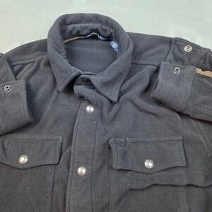 Chaps Fleece Shirt Jacket Mens Medium Black Snap Button Workwear Shacket Solid